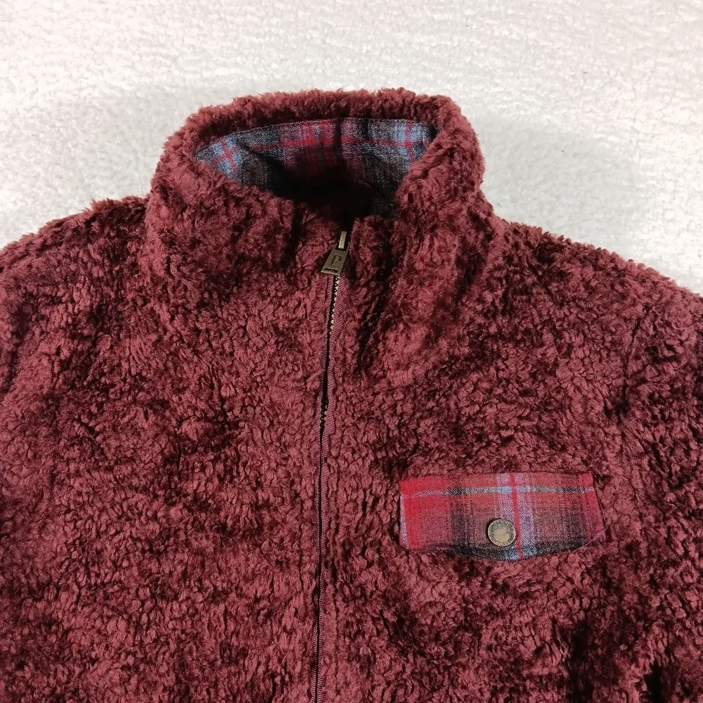Pendleton Jacket Womens Medium Maroon Fuzzy Zip Sherpa Wool Teddy Deep Pile - Picture 5 of 12